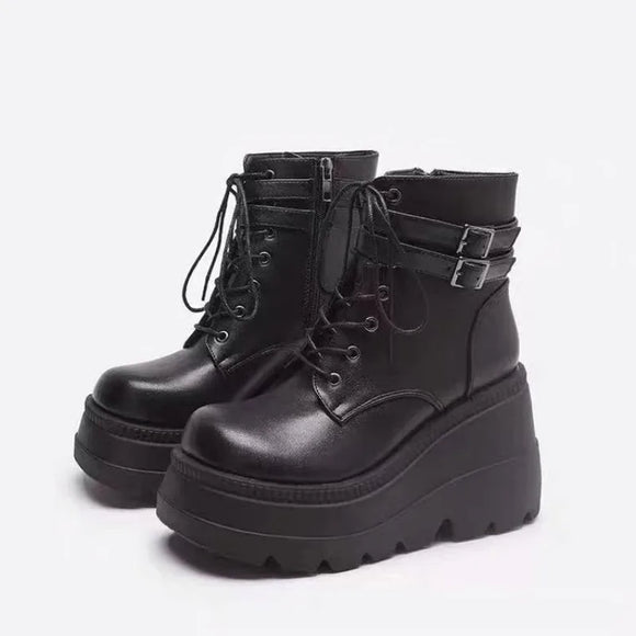 Design Women High Heels Punk Gothic Female Motorcycle Boots Platform Women Boots Wedges Ankle Boots MartLion