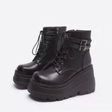 Design Women High Heels Punk Gothic Female Motorcycle Boots Platform Women Boots Wedges Ankle Boots MartLion