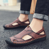 Golden Sapling Breathable Men's Sandals Genuine Leather Summer Shoes Leisure Loafers Casual Flats Casual for Men's MartLion   