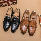 Men's Slip-on Casual Shoes Crocodile Grain Microfiber Leather Buckle Party Wedding Loafers Driving Flats Mart Lion   