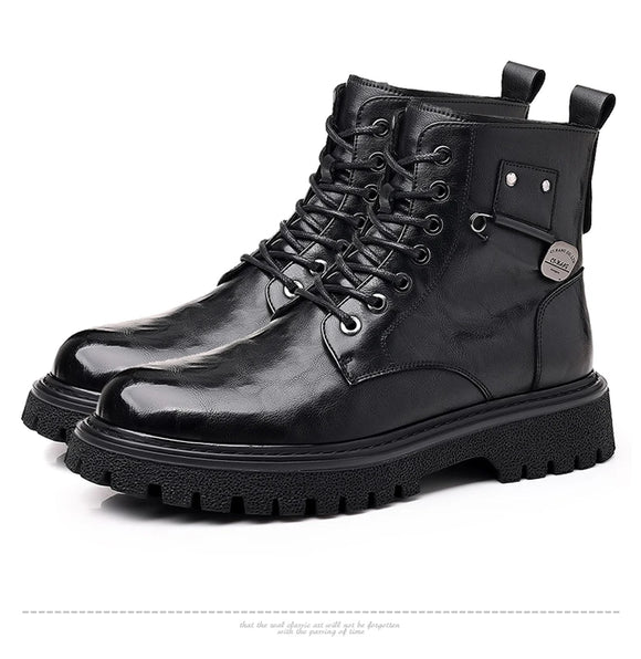 Designer Vintage Cow Leather Men Snow Boots Leather Men Boots Lace Up Outdoor Motorcycle Boots MartLion