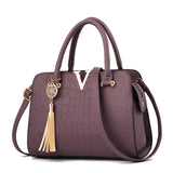 Women PU Shoulder Bag Crocodile Pattern Tote Bag Handbag Simple Atmospheric Hardware Decoration Messenger Bag MartLion Purple (20cm<Max Length<30cm) 