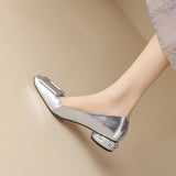 Spring Women Pumps Genuine Leather Shoes Square Toe Chunky Heel Shallow Square button Single MartLion   