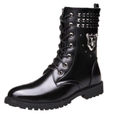 Men's Leather Motorcycle Boots Military Combat Gothic Skull Punk Tactical Basic Mid-calf Work Shoes Mart Lion 911men boots no fur 37 