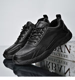 Casual BLack Genuine Leather Shoes Men's Breathable Outdoor Sneakers Adult Athletic Walking Mart Lion   