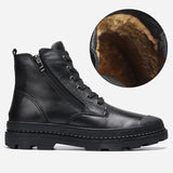 Natural Cow Leather Men's Winter Boots Handmade Retro Genuine Leather Winter Shoes MartLion black with fur 39 CHINA