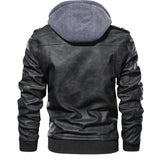 Leather Jackets Men's Casual Cowhide PU Leather Hooded Autumn Winter Coats Warm Vintage Motorcycle Punk Overcoats MartLion   