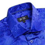Hi-Tie Blue Red Green Beige Short Sleeves Men's Shirts Jacquard Silk Paisley Spring Summer Hawaii Shirt Wedding MartLion   