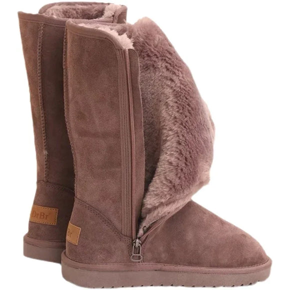 Women Suede Leather Warm Snow Boots Winter Causal Plush Fluffy Anti-cold Zipper Platform Shoes