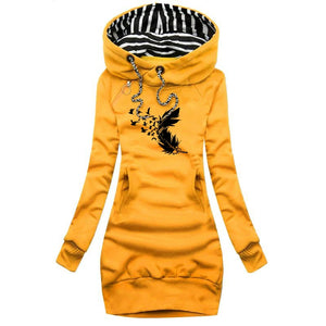 Women Sweater Dress Long Sleeve Hoodie Dress Winter Casual Slim Sweater Hoodies Dress MartLion Yellow M 