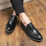 Brogue Dress Shoes Men's Formal Soft Split Leather Slip On Loafers Flat Work Footwear Mart Lion   