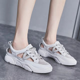 Summer Shoes Women Sneakers Genuine Leather White Flat Thick Sole Breathable Mesh MartLion   