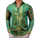Designer Shirts Men's Silk Long Sleeve Green Red Paisley Slim Fit Blouses Casual Tops Breathable Streetwear Barry Wang MartLion 0604 S 