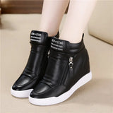 Women Height Increasing Shoes Casual Sneakers Platform Ladies Wedge Sports Chunky Side Zipper Vulcanized Mart Lion 2-Black 34 
