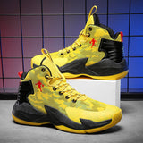 Mesh Yellow Basketball Shoes Men's High Top Non-slip Sneakers Shock-absorbing Elastic Sport Mart Lion   
