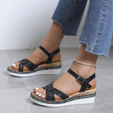 Summer Wedge Sandals for Women Buckle Strap Platform Rome Open Toe Thick Bottom No-Slip MartLion   