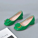 Women Cute Round Toe Green Pu Leather Spring Slip on Square Heel Shoes Lady Classic Black Office Party Pumps MartLion   