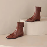 Winter Genuine Leather Low-heeled Women's Boots Retro Short Square Toe Leather Shoes MartLion   