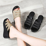 Women's Slides Ladies Slippers Summer Shoes Wedges High Heel 6.5 Cm Sequin Cow Leather
