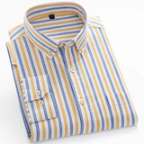 Men's Casual Long Sleeve Woven Button Down Shirt Single Patch Pocket Standard-fit Plaid Striped Cotton Oxford Shirts MartLion 8186-40 38 