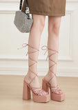 Liyke Thick Bottom Platform Chunky High Heels Sandals Women Summer Open Toe Lace-Up Dress Shoes MartLion   