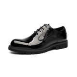 Patent Leather Casual Shoes for Men's Thick Soles and Bright Tops Spring Autumn Designer Derby MartLion black 44 