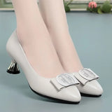 Women Casual Sweet Beige Patent Leather Spring Slip on High Heel Shoes Lady Office Black MartLion d 40 