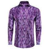 Hi-Tie Brand Silk Men's Shirts Breathable Jacquard Floral Paisley Long Sleeve Blouse for Wedding Party Events MartLion CY-1079 S 