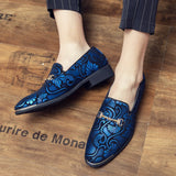 Men's Dress Leather Shoes For Luxury British Gold Blue National Pattern Oxfords Classic Gentleman Wedding Prom Mart Lion   