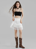 Summer Mid-Rise Lace Patchwork Mini Skirts Women's Pleated A-Line Casual Short Skirts MartLion   