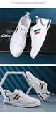 Genuine Leather Men's Casual Shoes High End Striped Cool White Flat Skateboard Cow Leather Sneakers Mart Lion   