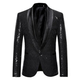 Shiny Gold Sequin Glitter Embellished Jacket Men's Nightclub Prom Suit Homme Stage Clothes For singers blazers MartLion Black M 