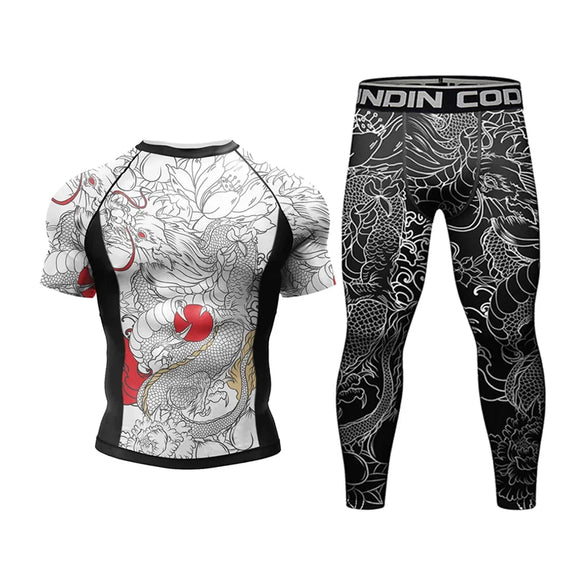 Compression MMA Rashguard T-shirt Men's Running Suit Muay Thai Shorts Rash Guard Sports Gym Bjj Gi Boxing Jerseys 4pcs/Sets MartLion Sets M 160-170cm 
