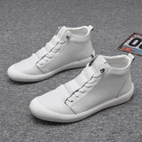 100% Genuine Leather Shoes Men's High top Casual Shoes White Cow Leather Cool Street Young Footwear MartLion WHITE 10 