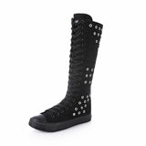 High Top Breathable Canvas Shoes Soft Front Lace Up Side Zipper Korean Version Hollow Out Casual MartLion black 39 