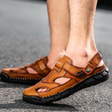 Classic Men's Sandals Summer Soft Leather Beach Outdoor Casual Lightweight Shoes Mart Lion   