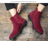 Chelsea Boots for Men's Wine Red Black Faux Suede Low-heeled Handmade MartLion   