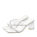 Liyke Summer Crystal PVC Transparent Slippers Women Outside Street Open Toe Slides Shoes Clear High Heels Gladiator Sandals MartLion White 35 