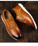 Men's Dress Shoes Carved Falt Casual Leather Soft Bottom Lace Up Borgue Nonslip Outdoor Light Chaussure Homme Mart Lion   