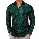 Designer Shirts Men's Silk Long Sleeve Green Red Paisley Slim Fit Blouses Casual Tops Breathable Streetwear Barry Wang MartLion 0651 S 