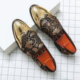 Spring Men's Shoes Gold Blue Adult Dress Footwear Slip-on Casual Zapatos Party Formal Mart Lion   