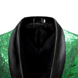 Green Sequins Black Collar Blazer Men's Wedding Party Dress Coat Blue Suit Jacket MartLion   
