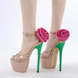 Liyke Runway Style 16CM Women Sandals Design Rose Flowers Cover Strap Platform High Heels Peep Toe Party Prom Shoes MartLion   