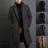 Black Trench Coat For Men's Long Sleeve Single Breasted Overcoat Perfect For Fall And Winter MartLion   