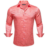 Luxury Shirts Men's Silk Satin Silk Gray Leaves Long Sleeve Blouses Casual Lapel Tops Breathable Streetwear Barry Wang MartLion 0719 S 