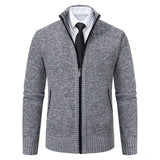 autumn winter men's casual stand collar solid color warm knit coat MartLion Light grey M 