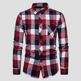 Fall Men's Long Sleeved Plaid Shirt Pockets Single Breasted Lapel Cotton Shirts MartLion   