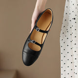 Spring Women Flats Shoes for Round Toe Chunky Heel Retro Low Heel Mary Janes Genuine Leather MartLion   