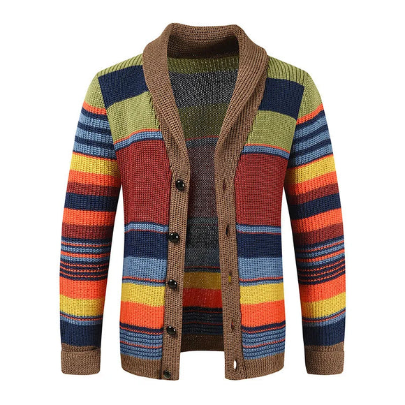 Men's V-Neck Collar Cardigan Sweater Slim Fit Cable Knit Patchwork Merino Woolen Long Sleeve Casual MartLion Camel M 