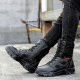 Men's Tactical Military Boots Casual Shoes Leather Army Motorcycle Ankle Combat Black Militares Hombre Mart Lion   